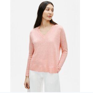 NEW Eileen Fisher 100% Organic Linen Melange V Neck Boxy Sweater in Peach Sz. L